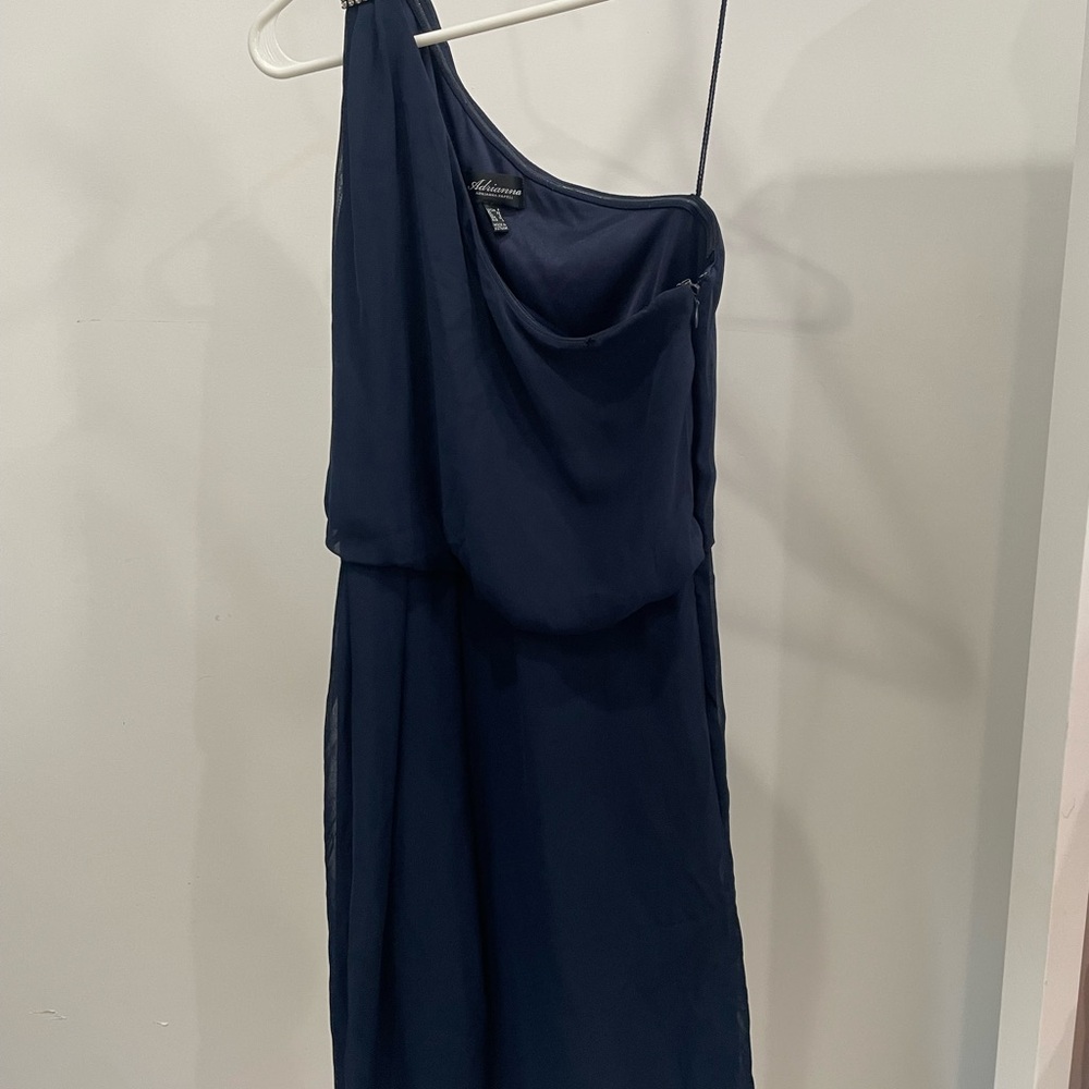 Adrianna Papell Navy One-Shoulder Dress